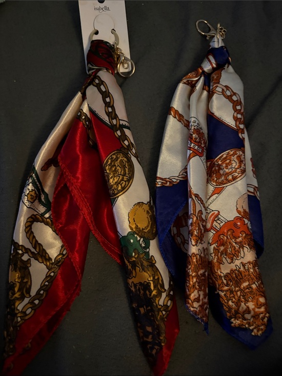 Accessories - FASHION Silky Chain Print Scarf Keychains - Red & Royal Blue